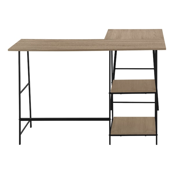 Computer Desk, Home Office, Corner, Storage Shelves, 48L, L Shape, Work, Laptop, Metal, Brown